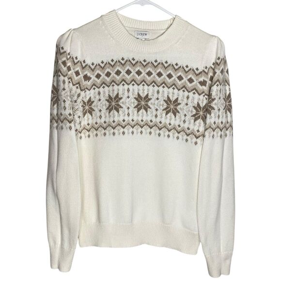 J Crew Sweater Womens S Fair Isle Nordic Crew Neck Cotton Cottage Ski Old Money - Picture 1 of 8